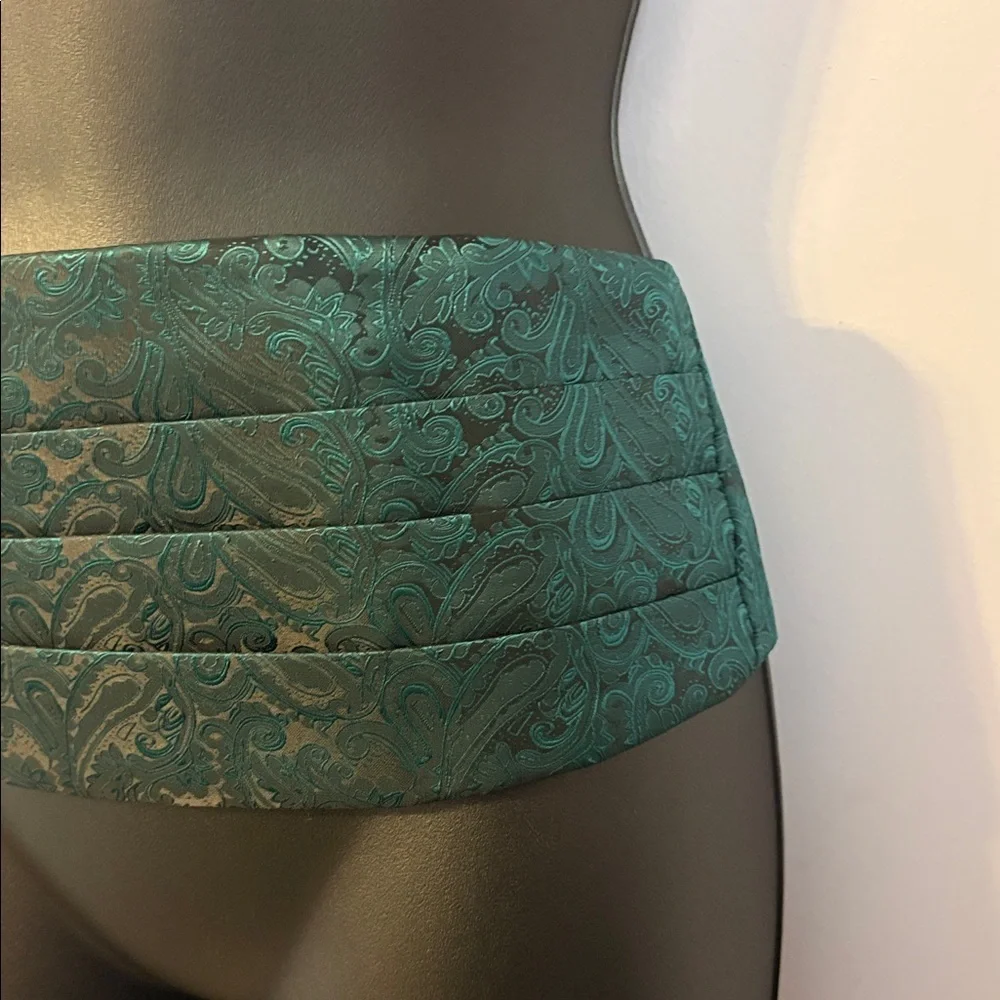 Alizeal Green Black Jacquard Paisley Cummerbund with Pocket Square OS